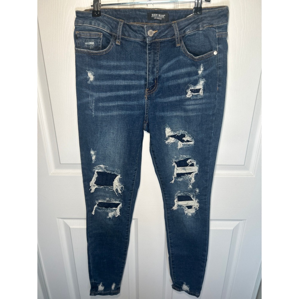 Judy Blue Skinny Fit Distressed Stretch Jeans Dark Wash Size 11/30